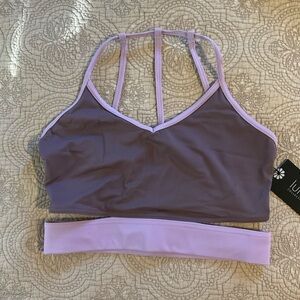 Lavender & Purple Color-block Sports Bra with Cut-outs